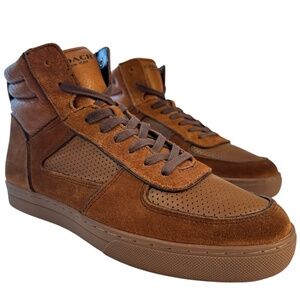 COACH Men's Dave High Top Fashion Sneakers Brown Suede Leather Shoes Size 8 EUC